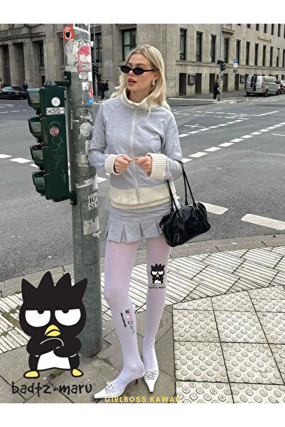 Girlboss Kawaii Bad Badtz Maru White Matte Opaque Pantyhose / Teen - Large Se...