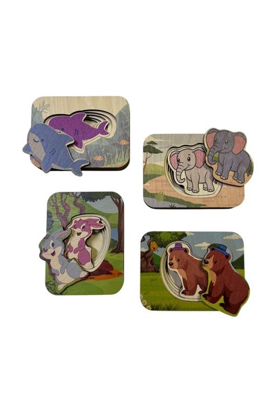 Mind of Toys Wooden Small to Large Sorting Puzzle, with Animal Figures, Montessori Compatible Set of 4