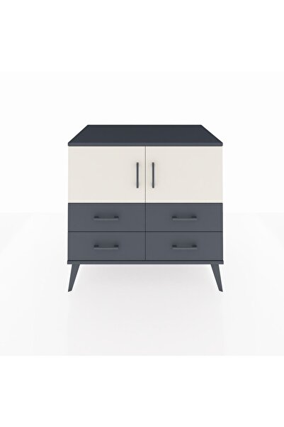 Dienni Kronos Şifonyer 2 Raflı 4 Çekmeceli 2 Kapaklı 88x59x80 Antrasit-Aytaşı...