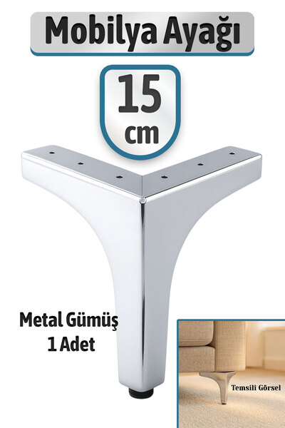 Badem10 Metalon 15 cm Silver Chrome Metal Furniture Leg Modern Sofa Durable Triangle Unit Leg Feet