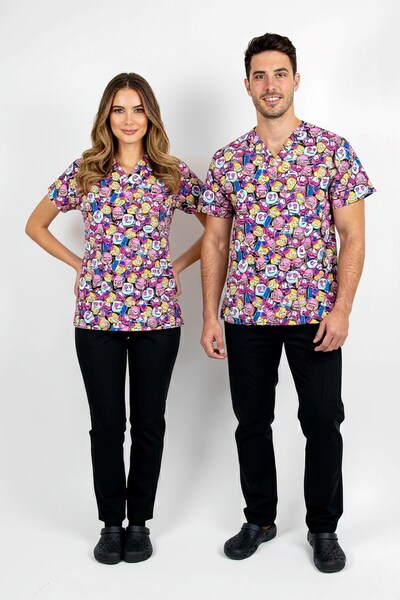 Nur Medikal Giyim Set de uniforme chirurgicale unisex, model vesel, material elastic pentru asistentă medicală