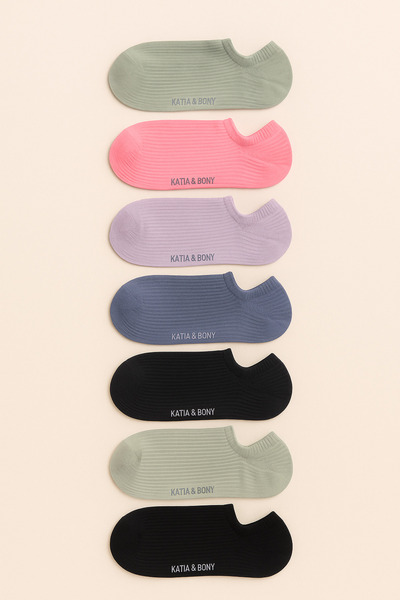 Katia&Bony Women's Colorful Stripe Patterned 7-Piece Booties Socks