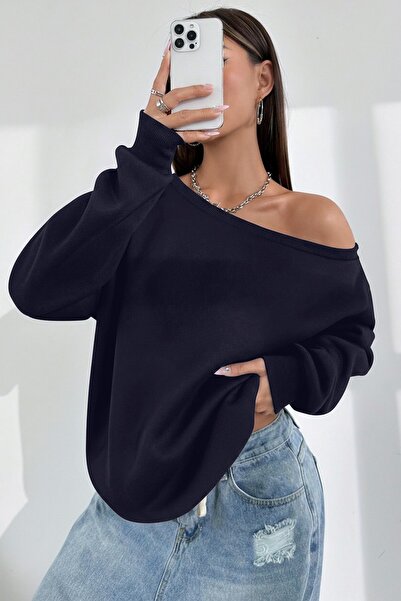 GHASSY CO. Women's Boat Neck 100% Cotton 3 Thread Fleece-Lined Thermal Winter Sports Top Model Sweatshirt