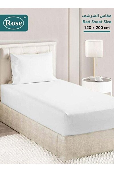 Rose Luxurious Plain Fitted Sheet & Pillow Case 2-Piece Set, Twin XL 120x200 cm, White