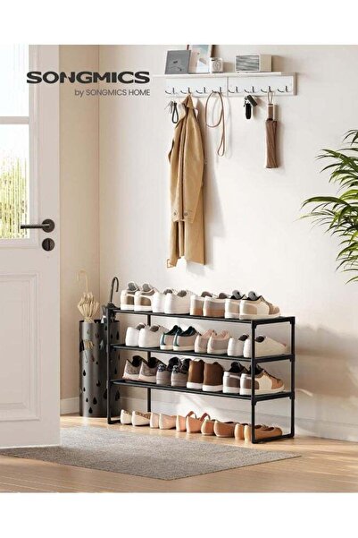SONGMICS رف أحذية، منظم أحذية بثلاثة أرفف، رف تخزين معدني، 30 × 91.9 × 55.1 س...