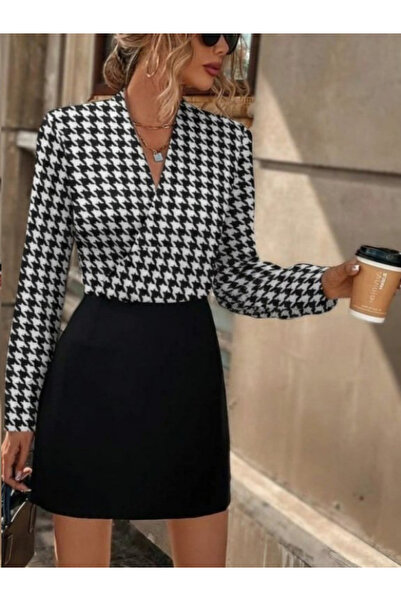 Modayakamoz Νέα σεζόν Μίνι φόρεμα με διπλό στήθος και γιακά, με κρεπ κάτω μέρ...