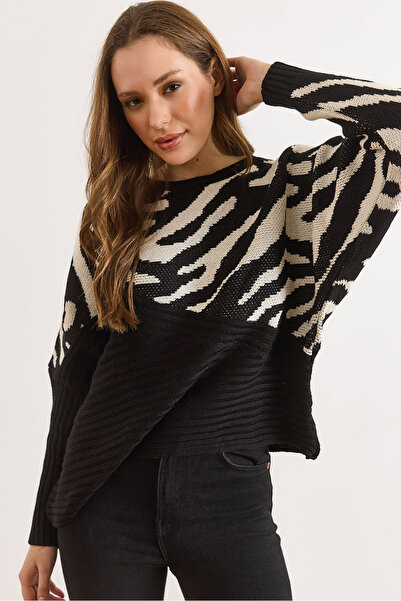 Olalook Women's Black Zebra Detailed Knitwear Sweater Kzk-19000819