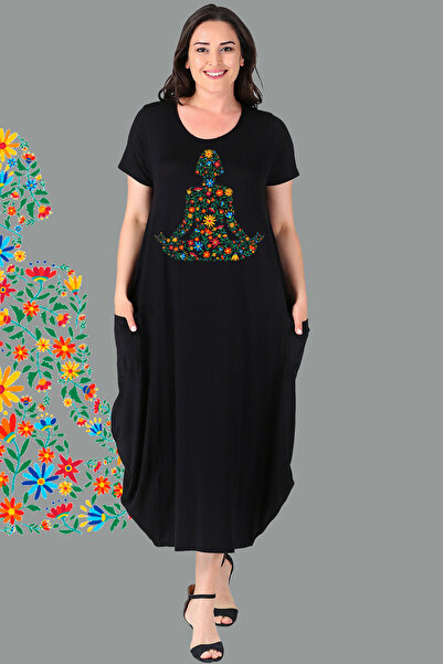 Curvy Trend فستان بأكمام قصيرة وطبعة زهور لليوجا مقاس كبير