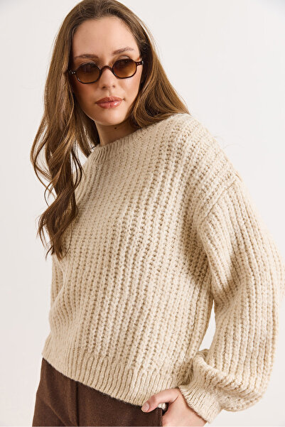 Olalook Women's Stone Crew Neck Fleece-Lined Basic Thick Sweater Kzk-19001095