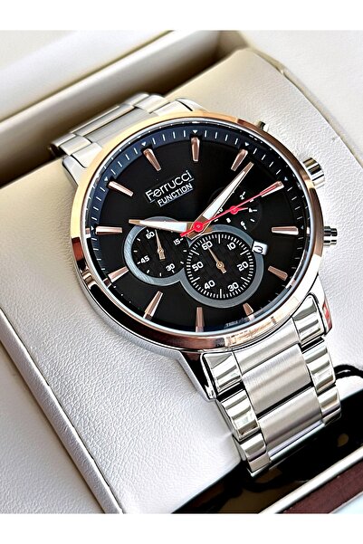 Ferrucci Functional Silver-Black Color Steel Cord Men's Wristwatch