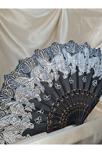 ZEYM COLLECTION Kelebek Desenli Dantel İşlemeli Dekoratif El Yelpazesi