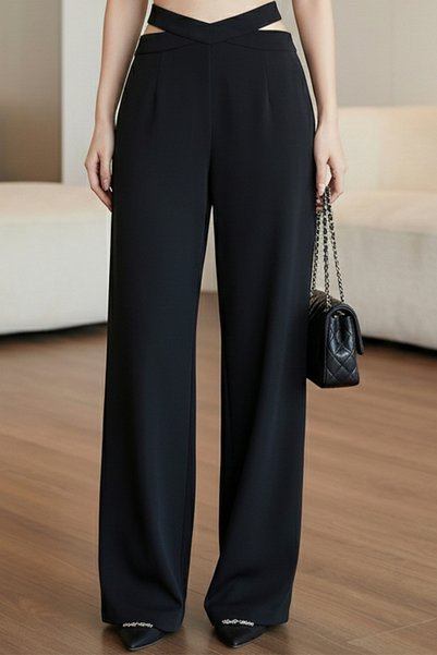 bshood X Nurbeli Women's High Waist Hidden Zipper Closure Black Palazzo Pants