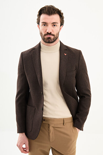 Mcr Corded Fabric Slim Fit Mono Collar Pocket Men's Jacket Brown - 41477.25K