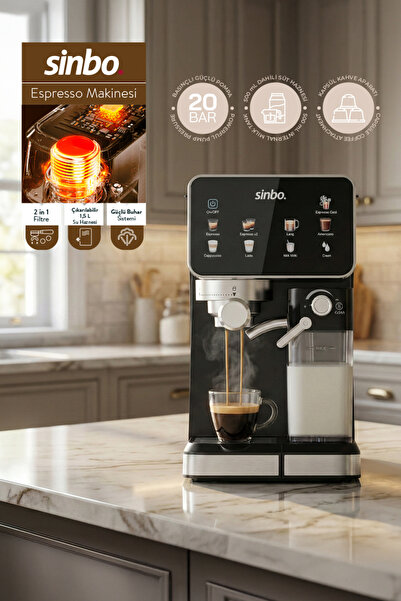 Sinbo Scm‑2995 Pro Kapsüllü & Toz Kahve Espresso Makinesi – 20 bar Basınç, Süt Haznesi, Dokunmatik