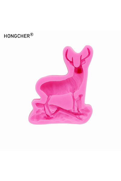 Choice3 قالب سيليكون وردي اللون على شكل حيوانات برية: غزال أبيض الذيل، ثعلب، ...