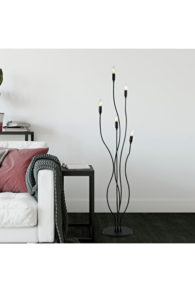 MOİRA Rustik E/14 Duylu 5'li Lambader Takımı Siyah, Tek Ayaklı Köşe lambası B...