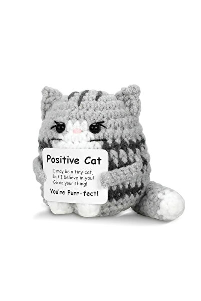 Choice Light Grey Handicrafts Positive Crochet Cat Mini Animal Emotional Chee...