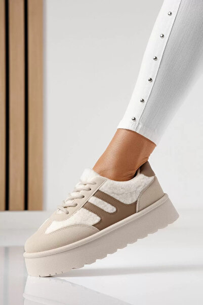 Zaira Adidasi dama vatuiti bej din piele ecologica intoarsa Lale #23040 - 40