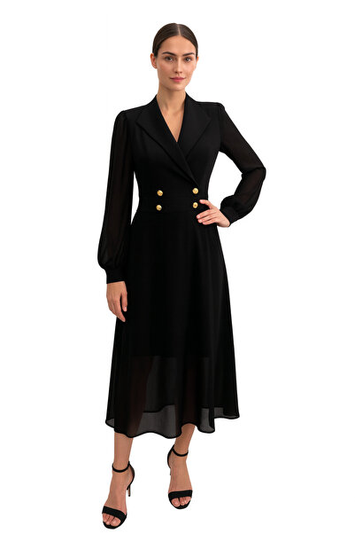 PRİNCESS فستان أسود أنيق بأزرار ذهبية