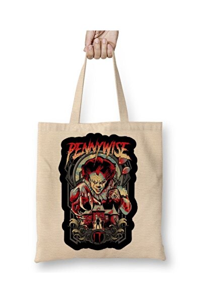 Toyaso Pennywise 02 Λευκή υφασμάτινη τσάντα με μακριά λαβή Τσάντα αγορών Τσάν...