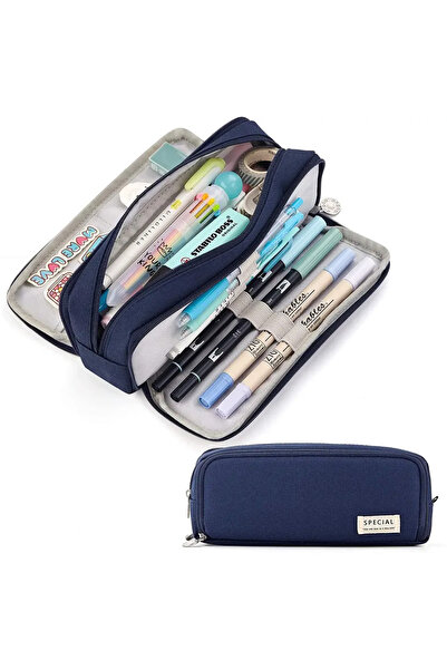 Choice مقلمة كبيرة باللون الكحلي، بثلاثة أقسام، حقيبة أقلام واسعة، حقيبة أقلام للطلاب للعودة إلى المدرسة