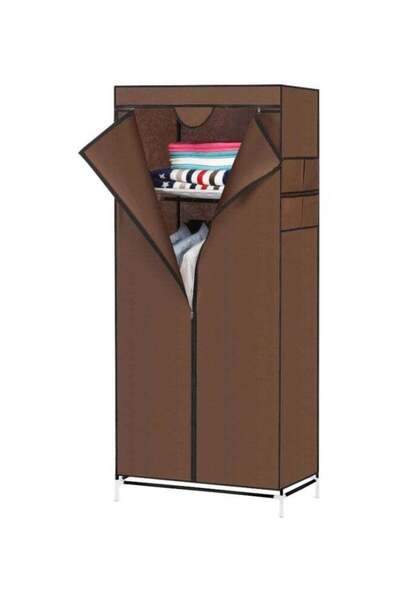 Generic Royal Ford Portable Clothes Wardrobe - Dustproof Mesh-Shelf Closet, Brown/Black, 75×45×160 cm