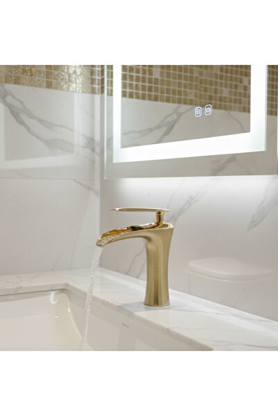 EMFA AKSESUAR حنفية حوض غسيل ذهبية غير لامعة - تصميم عصري بتدفق شلال قديم الط...