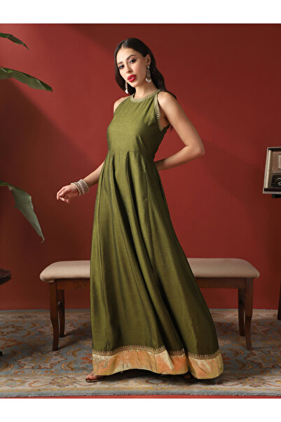 Globus By Styli Halter Neck Gotta Lace Hem Maxi Festive Dress