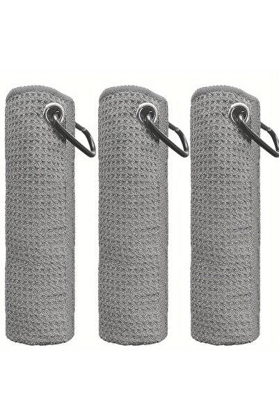 Choice مجموعة من 3 مناشف جولف رمادية، 30 سم × 30 سم، 11.81 بوصة × 11.81 بوصة، منشفة جولف من الألياف الدقيقة بنمط الوافل - تحتوي على