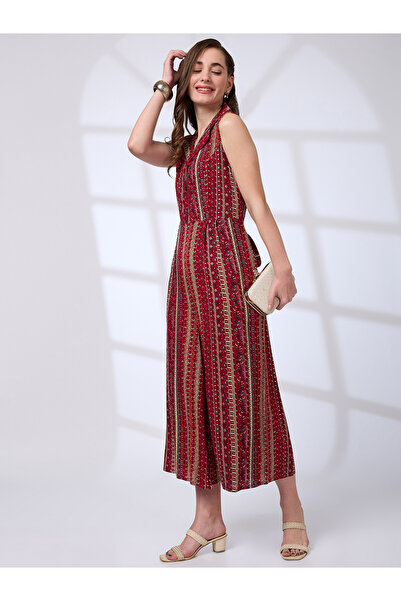 Globus By Styli Women Lapel Collar Waist Tie-Up Fusion Jumpsuit