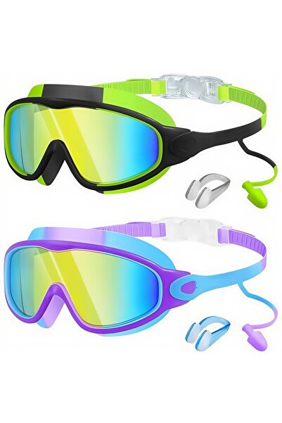 Choice كما هو موضح في الصورة، نظارتان سباحة للأطفال باللونين الأخضر والبنفسجي...