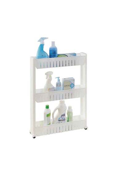 Noon East 3-Layer White Plastic Storage Rack With Wheels – 54.5 × 12 × 71 Cm
