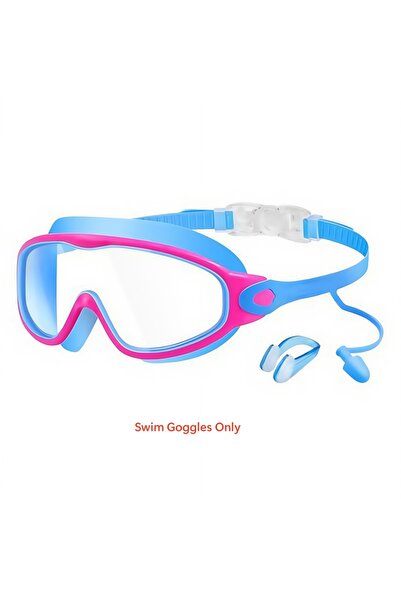 Choice نظارات سباحة للأطفال بإطار كبير شفاف باللونين الأزرق والوردي، مزودة بم...