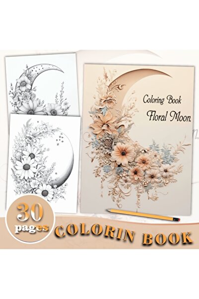 Choice كتاب تلوين فاخر للكبار من وايت، 32 صفحة - تصميم زهور وقمر - 8.3 × 11.7...