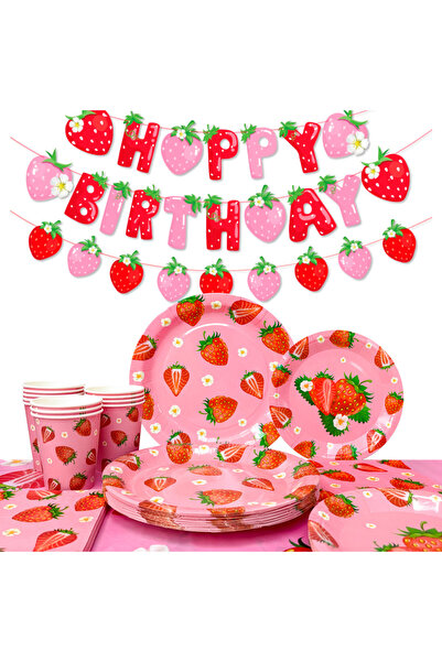 Choice Red Strawberry Birthday Tableware, 75pcs Strawberry Party Tableware Se...