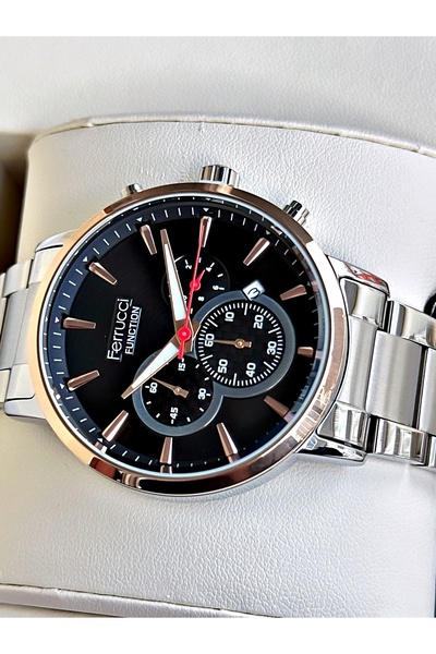 Ferrucci Functional Silver-Black Color Steel Cord Men's Wristwatch