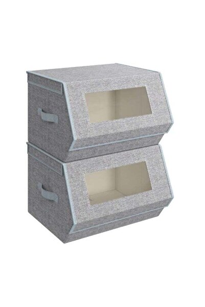 SONGMICS Stackable Storage Bins Set of 2, Non-Woven Fabric, Dove Gray, 38x35x25 cm