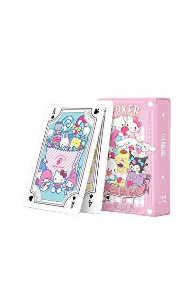 Miniso 4 بطاقات بوكر كرتونية كاواي كورومي هيلو كيتي سينامورول ميلودي للأطفال،...