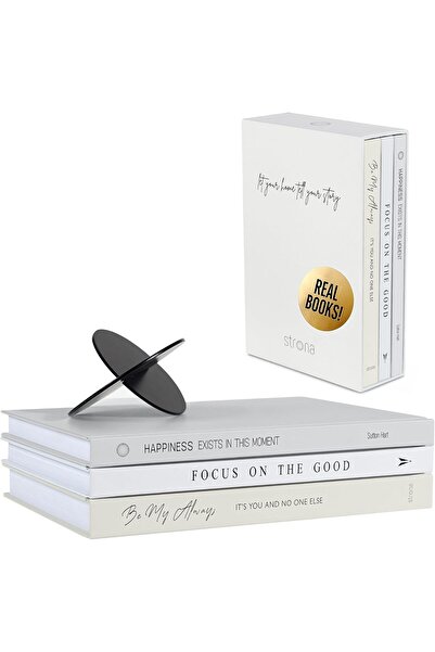 The Bros STRONA Book Decor Set - 3 Decorative Faux Books with Black Metal Scu...