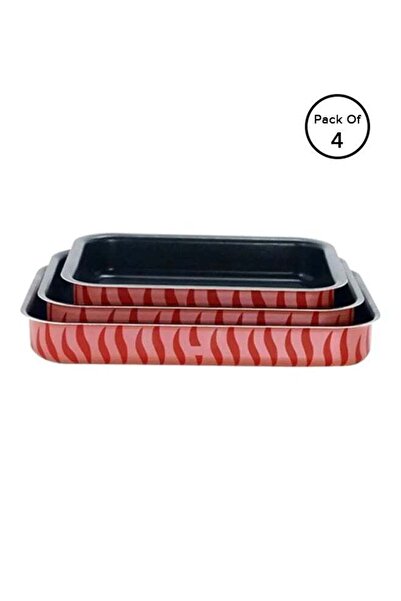 ALSAIF 4 Piece Rectangular Cake Pan Black/Red 41x29cm