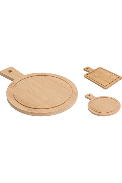 Koopman International Set de 2 mini tocătoare cu mâner Koopman International, bambus, 19 cm, maro, rotunde