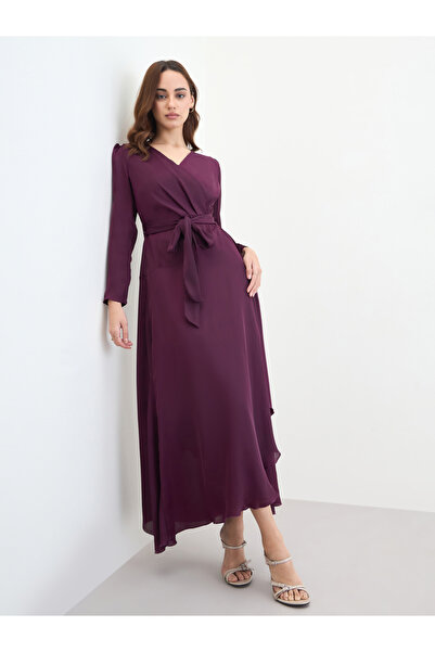 Styli Magenta Long Sleeves A-Line Maxi Dress