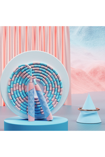 Choice حبل قفز سيليكون أزرق قابل للتعديل، مزين بخرز من الخيزران، بتصميم مقاوم...