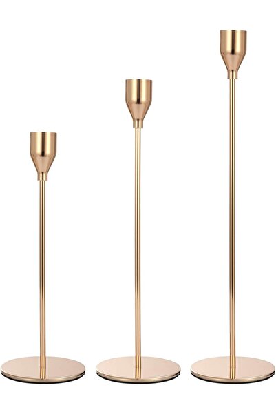 The Bros Anndason Set of 3 Gold Candlestick Holders - Taper Candle Holders fo...