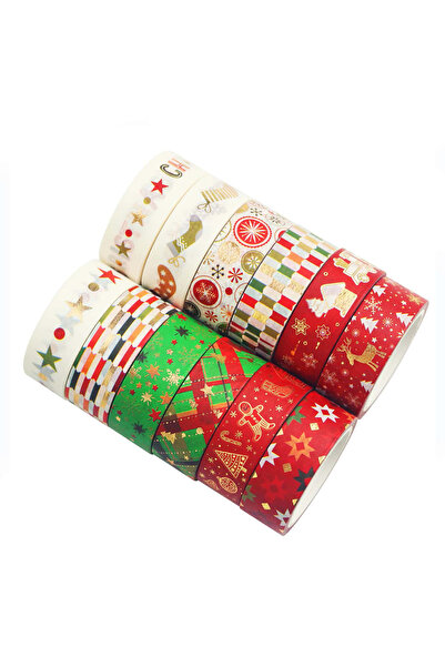 Choice ١٢ لفة/علبة، شريط واشي برونزي بنقوش عيد الميلاد الرقيقة، مناسب لحفلات ...