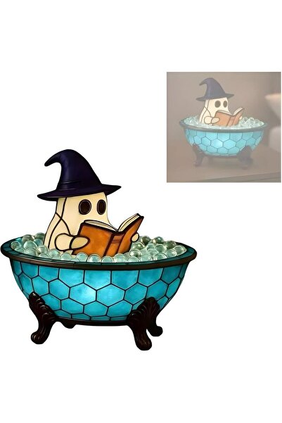 Choice مصباح حمام على شكل شبح متوهج بلون الياقوت الأزرق الداكن، ديكور هالوين، قطعة مركزية مضيئة للطاولة والرف والنار