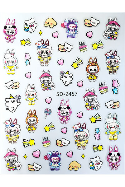 Venalisa 5D Kabartmalı Tırnak Sticker Labubu Figürlü Nail Art Süsleme Etiket