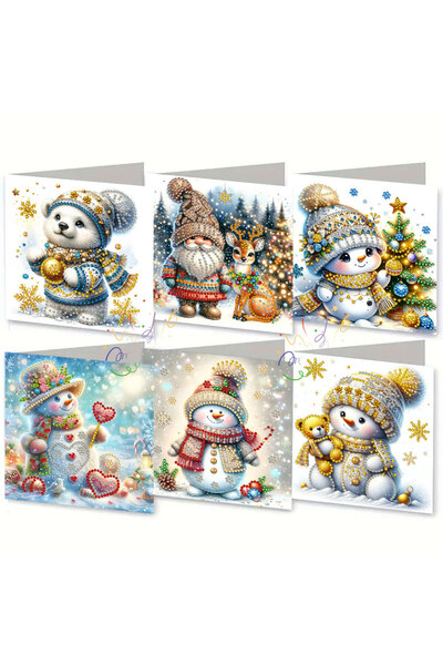 Choice مجموعة بطاقات معايدة للرسم بالألماس مكونة من 6 قطع، مقاس 30×15 سم، رجل ثلج ذهبي مصنوع يدويًا لعيد الميلاد