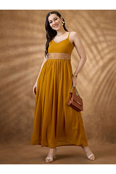 Globus By Styli Strappy Georgette Festive Maxi Dress with Embroidered Belt