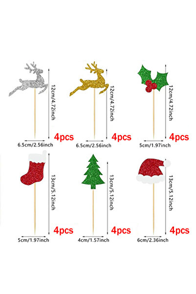 Choice Mixture 24pcs Merry Christmas Cake Topper Paper Tree Deer New Year Cupcake Toppers Home Decor Xmas D